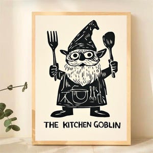 Poster de lutin de cuisine | Art mural occulte elfe troll étrange | Décoration d'intérieur originale | Cadeau unique pour les amateurs de fantastique | Oeuvre d'art de créature mythique