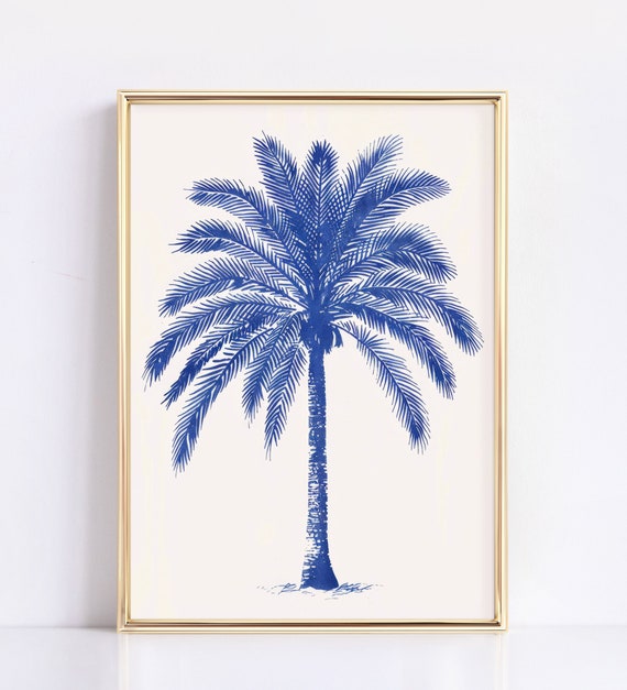 Vintage Blue Tropical Print | Coastal Wall Decor | Retro