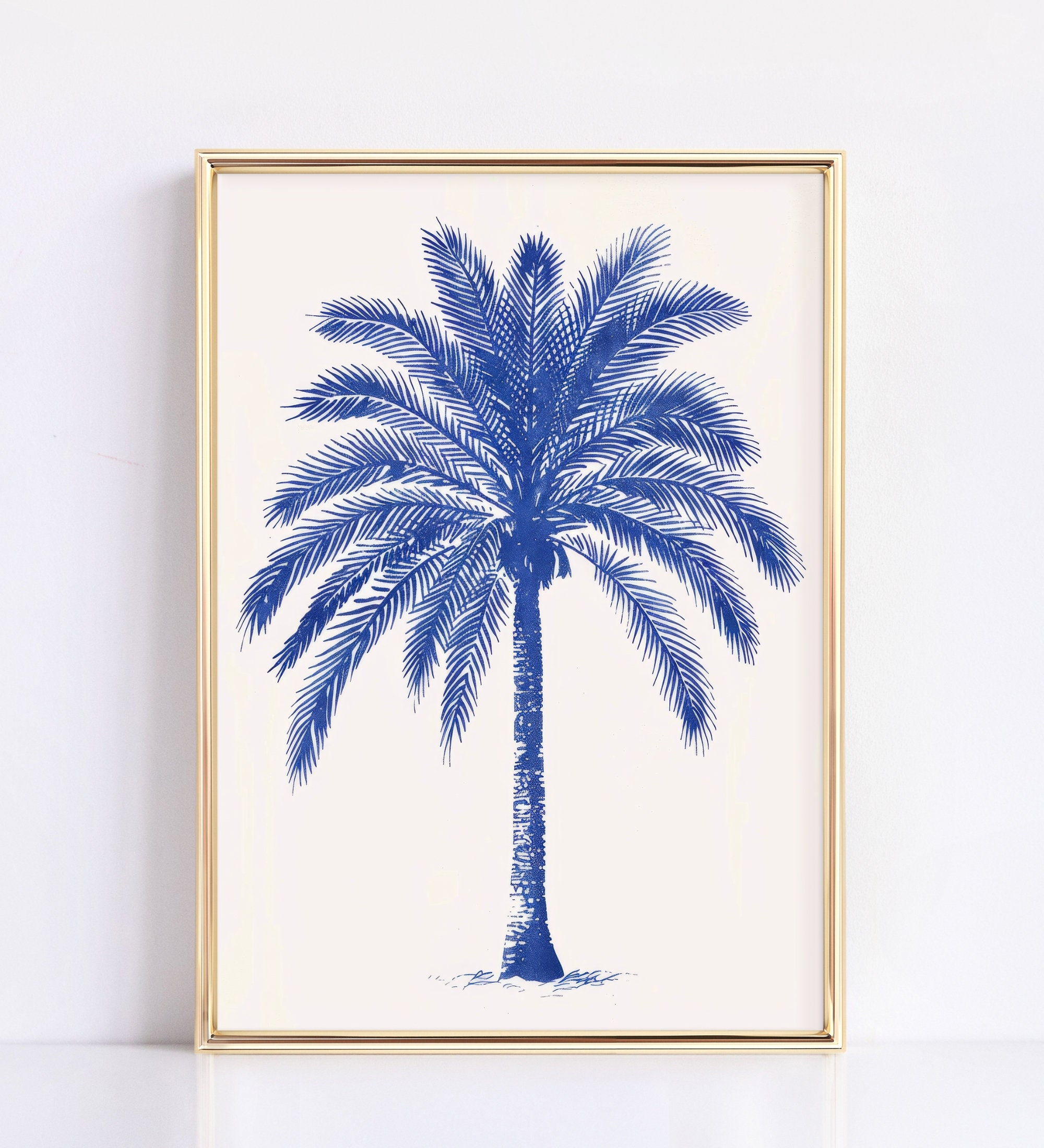 Vintage Blue Tropical Print | Coastal Wall Decor | Retro