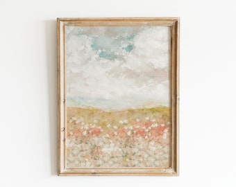 Spring Landscape Print | Cloudy Sky | Printable Wall Art | Country Farmhouse Landscape Oil Painting | Neutral Pastel Wall Art | Girls Room