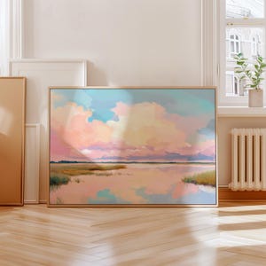 Impression de paysage pastel pour chambre de bébé | Art vintage des marais du Lowcountry | Peinture à l&#39;huile numérique | Décoration murale grand-millénaire | Esthétique pour chambre de bébé