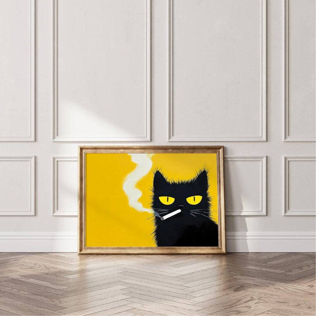 Lámina artística de gato fumando / Póster antiguo de gato victoriano ...