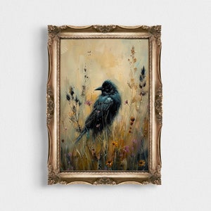 Dark Academia Bird Nested Wall Art | Vintage Antique Painting | Gothic Cottagecore Decor | Digital Printable Poster | Moody Rustic Decor