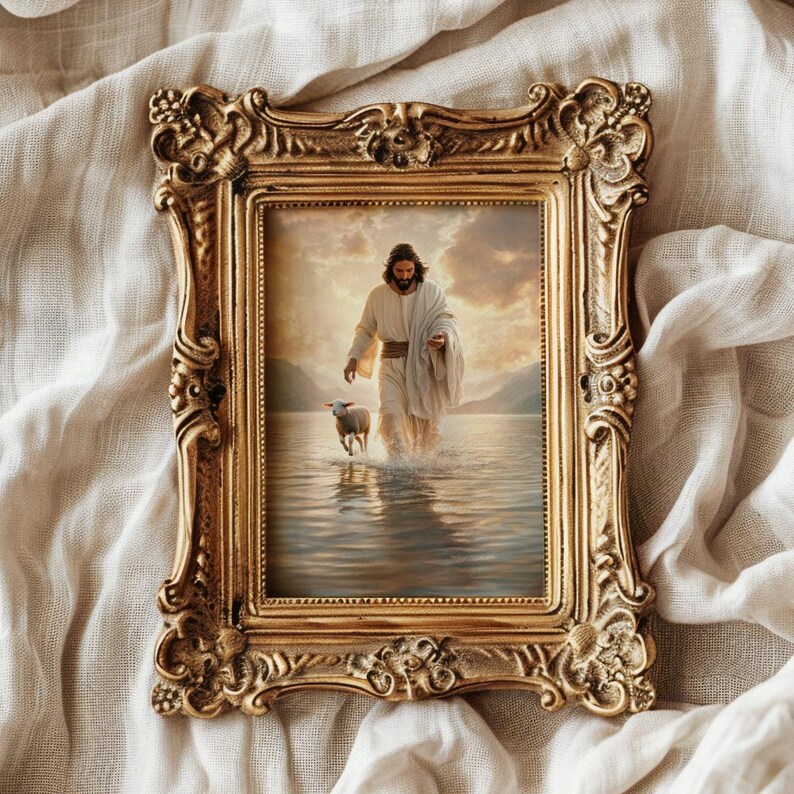 Jesus and the Lost Lamb Painting Christian Digital Art Jesus Walking on