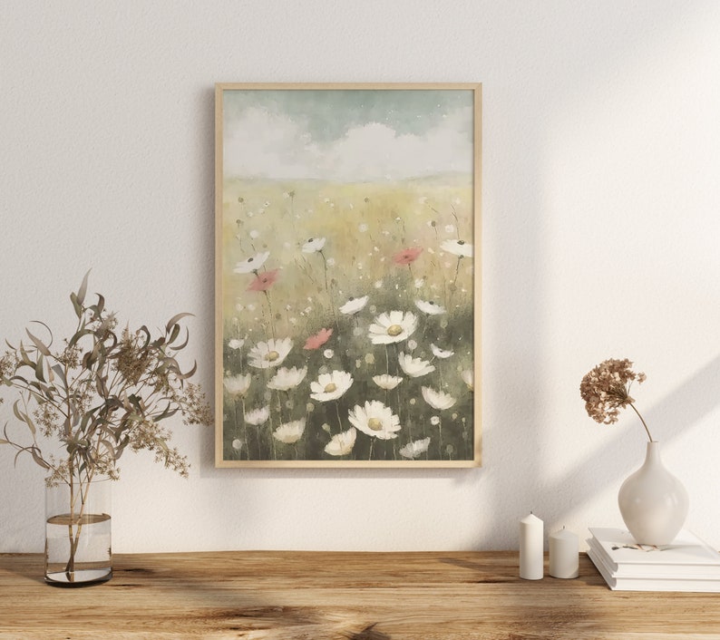 Printable Wildflower Field, Printable Wall Art Painting, Landscape Oil Painting, Country Field Wall Art Digital, Vintage Landscape Art Print image 2