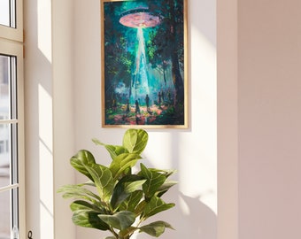 Godont UFO & Viktorianische Landschaft Poster – Psychedelisches Alien-Entführungs-Kunstwerk 40,6 X 61 Cm