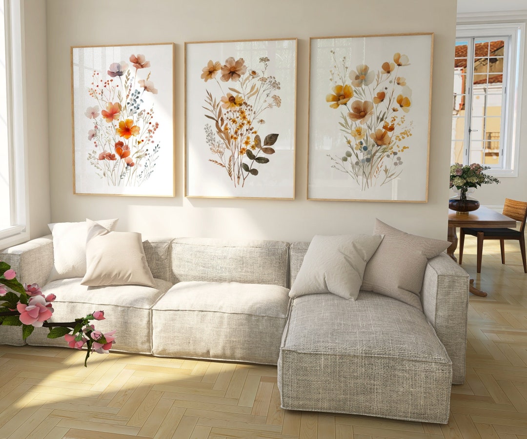 Set of 3 Neutral Watercolor Wildflower Prints Minimalist Boho Botanical ...