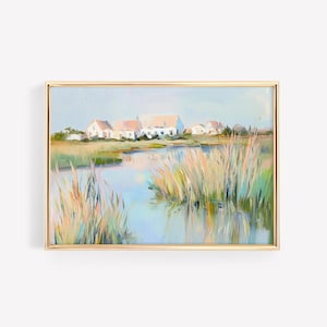 Impression de paysage pastel pour chambre de bébé | Art vintage des marais du Lowcountry | Peinture à l&#39;huile numérique | Décoration murale grand-millénaire | Esthétique pour chambre de bébé