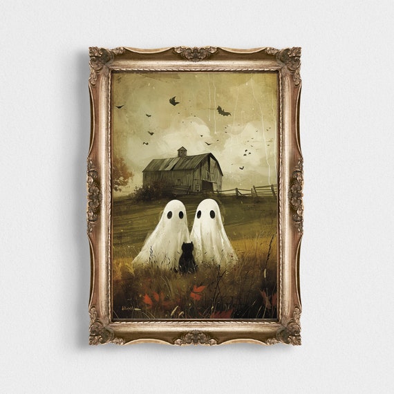 Vintage Ghost Print | Victorian Gothic Art | Cute Horror Bats Goth