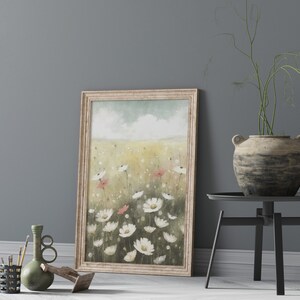 Printable Wildflower Field, Printable Wall Art Painting, Landscape Oil Painting, Country Field Wall Art Digital, Vintage Landscape Art Print image 4