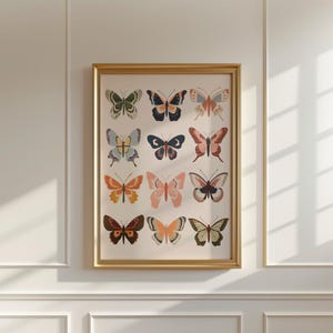 Boho Butterflies Print | Butterfly Art | Vintage Decor | Digital Print | Printable Art Girl&#39;s room decor | Modern, Retro Boho Girl&#39;s Nursery