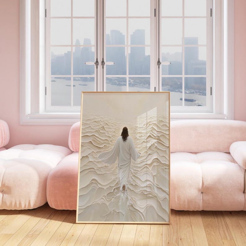 Jesus Walking on Water Art Christian Printable Minimalist Jesus