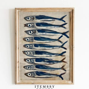 Sardine Painting | Antique Still Life Fish Art | Vintage Sea Life Print | Wall Decor for Fish Restaurant | Nautical Fish Coastal Home Art