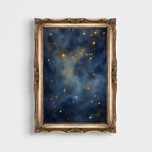 抽象的な青い星のヴィンテージ絵画 | 天体プリント | ゴシックアート | 印刷可能な壁アート | ダークな美学 | ヴィンテージの天体夜空