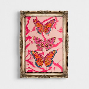 Pink Butterfly Modern Print | Animal Printable Art for Girl's Room Decor | Cute Printable Retro Modern Beige Wall Art | Boho Girl's Nursery