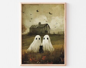 絵画 GHOST 60 - 2 Vintage Ghost Print | Victorian Gothic Art | Cute Horror Bats Goth