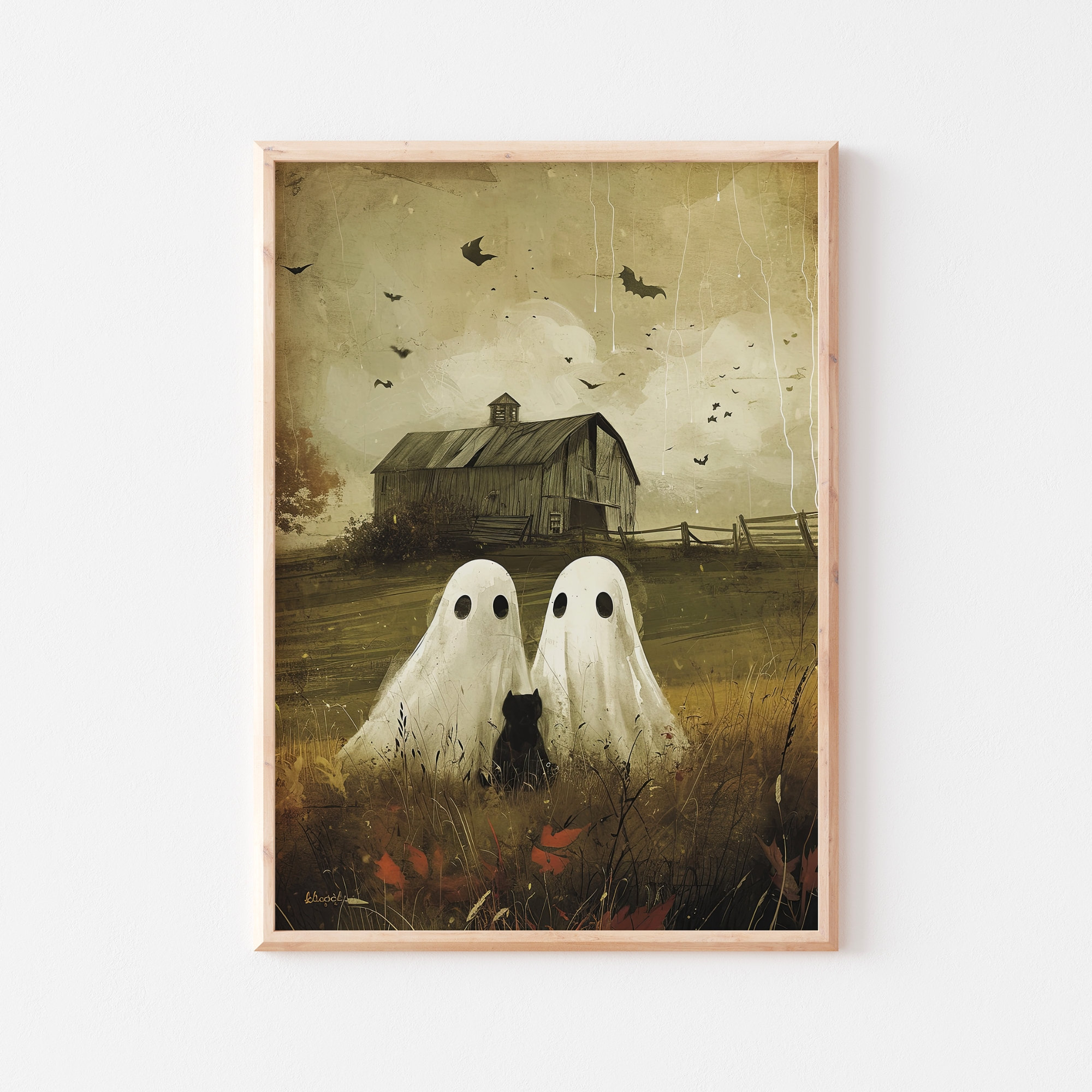 絵画 GHOST 60 - 2 Vintage Ghost Print | Victorian Gothic Art | Cute Horror Bats Goth