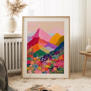Lebendige Blumengarten Wand Kunst Druck | Bunter Sommer Botanischer Natur Dekor | Helle digitale Blumen Aufnäher Kunst | Geschenk für Zuhause oder für das Büro