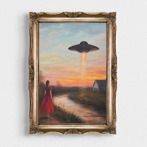 UFO Alien Saucer Art Print | Trippy Psychedelic Poster | Surreal Sci-Fi Fantasy | Original Painting Reproduction | Cool Wall Decor for Teens
