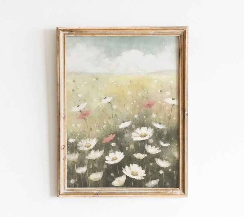 Printable Wildflower Field, Printable Wall Art Painting, Landscape Oil Painting, Country Field Wall Art Digital, Vintage Landscape Art Print image 1