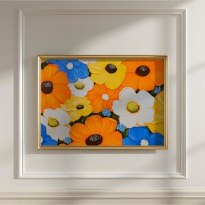 Abstract Floral Botanical Wall Art | Colorful Acrylic Painting | Modern Printable Flowers | Vibrant Living Room Decor | Contemporary Artwork