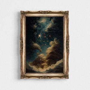 Digital Druck einer Vintage Malerei der Sterne | Himmlischer Druck | Gothic Wandkunst | Druckbare Kunst | Dunkle Ästhetik | Sofort Download