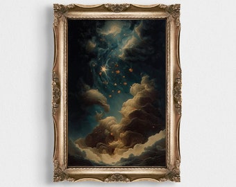 Digital Print of a Vintage Painting of the Stars | Celestial Print | Gothic Wall Art | Printable Art | Dark Aesthetic | Instant Download