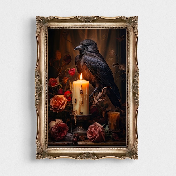 Vintage Raven Wall Art | Dark Art Digital Download | Dark Academia PRINTABLE Wall Art | Moody Rustic Bird Print | Printable Animal Wall Art