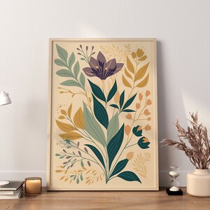 Abstract Botanical Flowers Print, Digital Download Wall Art, Boho Printable Art, colorful Abstract Flower Print Large Printable Wall Art image 4