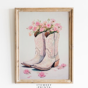 Neutral Cowgirl Boots Printable Art | Floral Western Nursery Print | Coastal Cowgirl Aesthetic | Boho Dorm Decor | Digital Download Gift