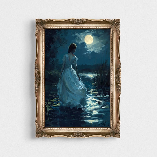 Mystical Lake Art | Lake Serenity | Dark Academia Print | Moody Victorian Goddess Wall Art | Woman Home Decor | Gothic Cottagecore Poster