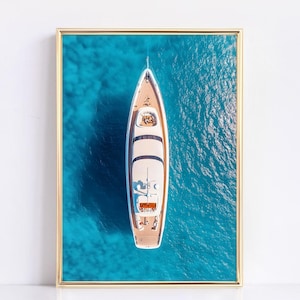 Aerial Luxury Yacht Photography Poster | Elegant Sailing Print | Summer Nautical Wall Art | High-Quality Boat Decor | High-Quality Print