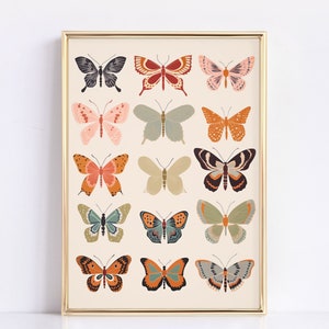 Boho Butterflies Print | Butterfly Art | Vintage Decor | Digital Print | Printable Art Girl&#39;s room decor | Modern, Retro Boho Girl&#39;s Nursery