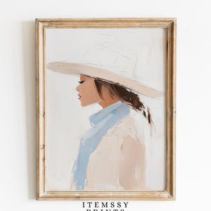 Vintage Neutral Cowgirl Art Print | Abstract Western Desert Painting | Minimalist Aesthetic | Wall & Desk Decor | Unique Gift for Her
