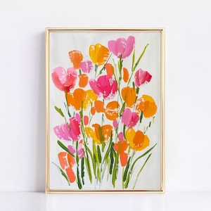 Abstract Floral Botanical Wall Art | Colorful Acrylic Painting | Modern Printable Flowers | Vibrant Living Room Decor | Contemporary Artwork