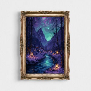 Vintage Sternendruck | Nachthimmel Gemälde | Himmlische Digitale Kunst | Sternenhimmel Dekor | Mond und Sterne zum Ausdrucken