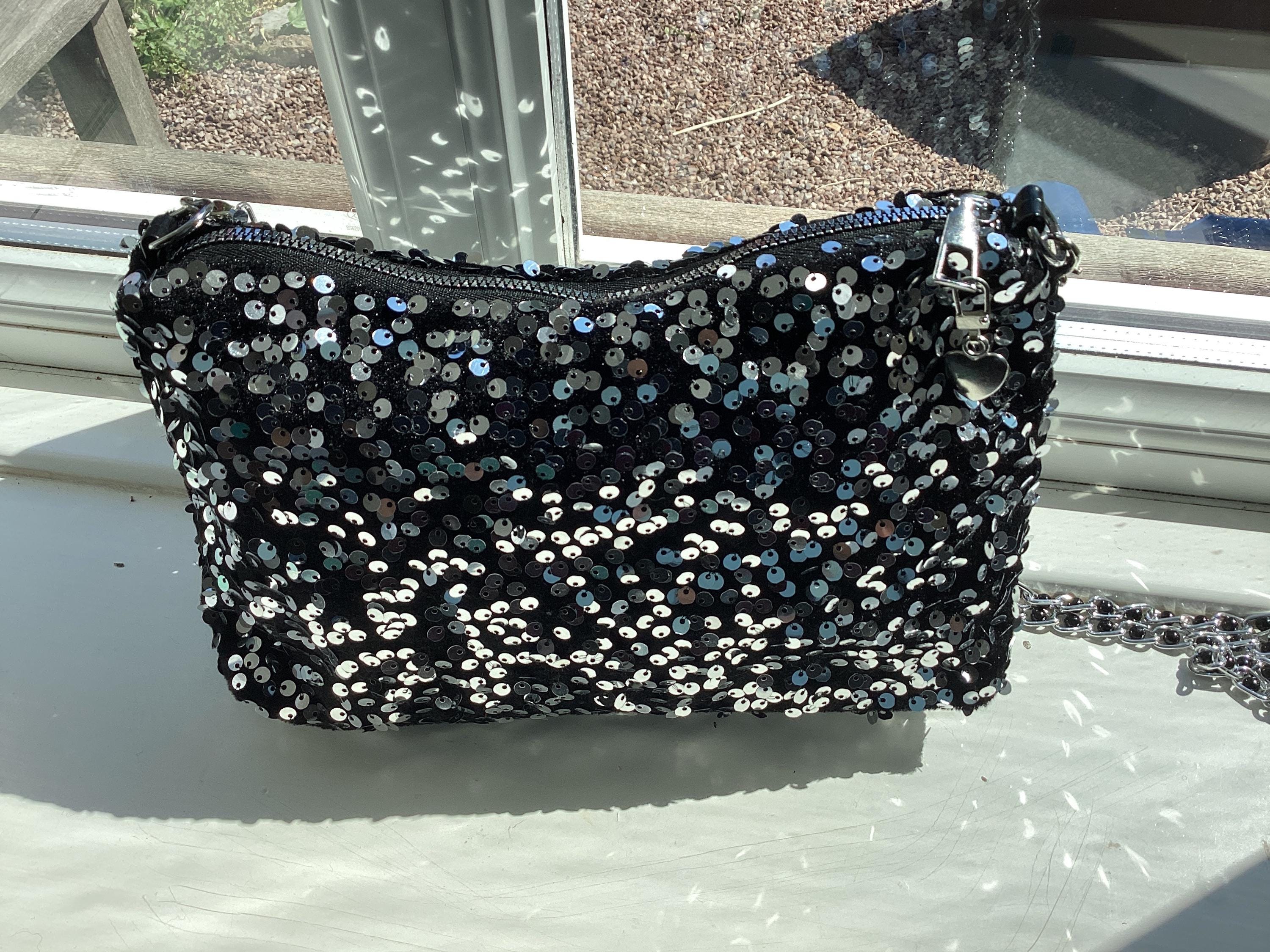 Black & Silver Glittery Sparkly Sequinned Bag, Shoulder or 