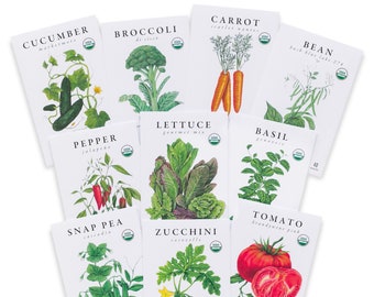 Certified Organic Vegetable Seeds Collection (10-Pack) – 100% Non GMO, Open Pollinated Varieties
