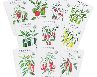 Certified Organic Hot Pepper Seeds Collection (10-Pack) – 100% Non GMO, Open Pollinated Varieties – With Planting Guide