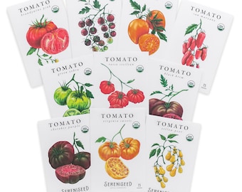 Certified Organic Tomato Seeds Collection (10-Pack) – 100% Non GMO, Open Pollinated Varieties – With Planting Guide