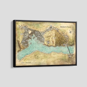 Baldurs Gate Map Poster, Dungeon and Dragons Map Print, Forgotten Realms Wall Art, Video Game Maps, Extra Large Map Canvas, Game Map Art