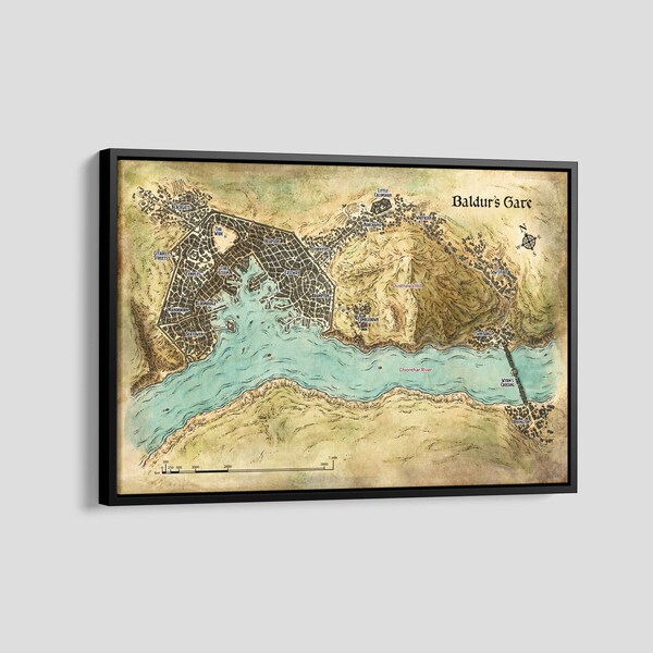 Baldurs Gate Map Poster, Dungeon and Dragons Map Print, Forgotten Realms Wall Art, Video Game Maps, Extra Large Map Canvas, Game Map Art