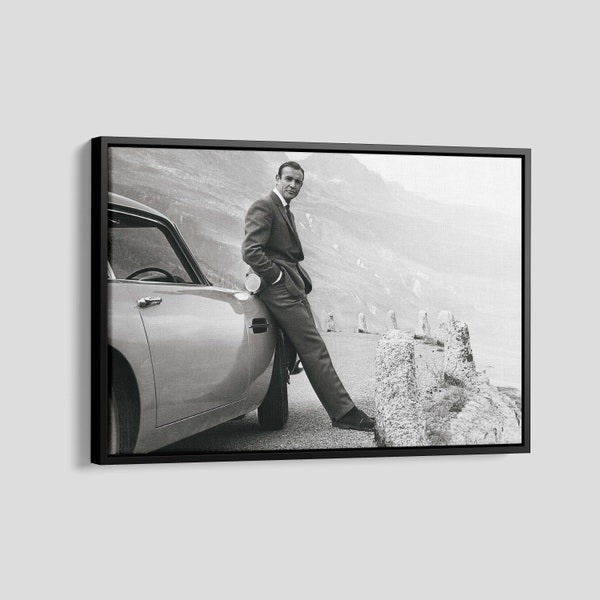 Sean Connery with Aston Martin DB5 Canvas, James Bond Poster, Goldfinger Movie Poster, Aston Martin Canvas, Sean Connery Retro Print Art
