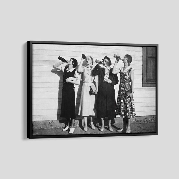 Girls Drink Beer Poster, Beer Drinkers Canvas, Women Drinking Beer Print, Black White Art, Funny Wall Art, Feminist Poster, Bathroom Art