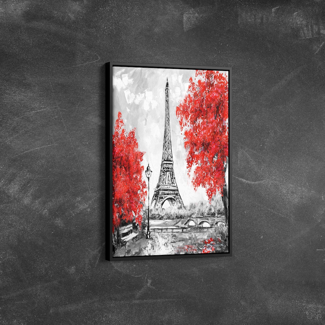 Eiffel Tower, Painting Paris, Eiffel Tower Canvas Art, Red Paris Wall
