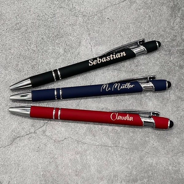 Personalized metal ballpoint pen with engraving, available in black, dark blue and dark red