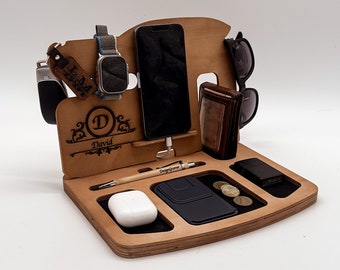 Personalized Wooden Docking Station - Custom Desk Organizer - Stylish Desk Organizer - The Ideal Gift for Men