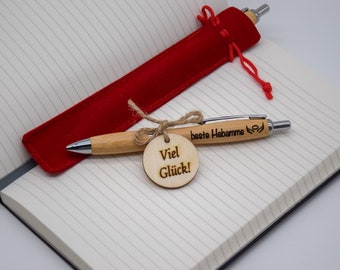 Personalisierter Kugelschreiber mit individueller Gravur: aus Bambus Holz, ergonomisches Design, Etui und mit Holzschild