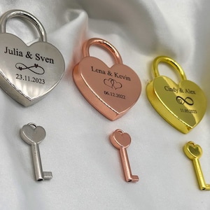 Personalized love lock, lock with heart-shaped engraving, romantic gift for partner on Valentine's Day, housewarming gift image 1