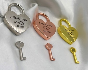 Personalized love lock, lock with heart-shaped engraving, romantic gift for partner on Valentine's Day, housewarming gift